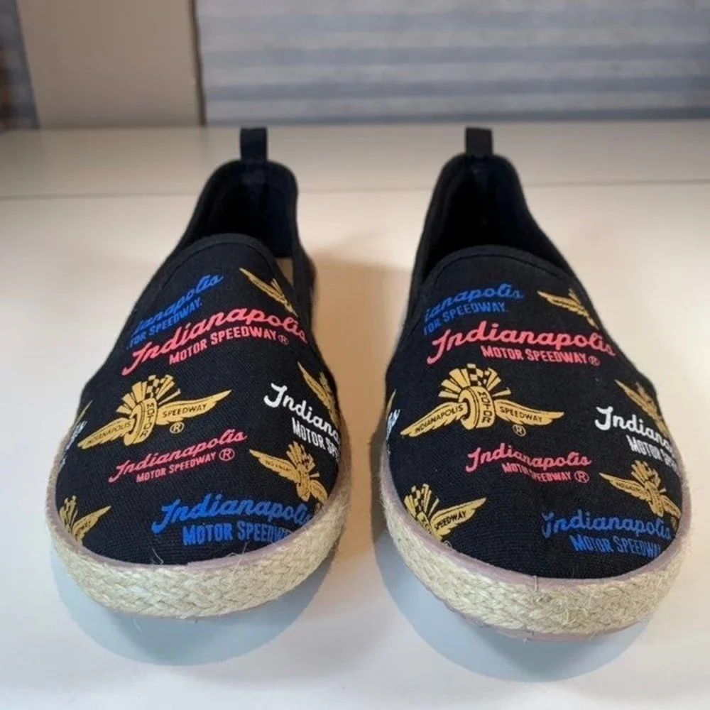 Indianapolis Motor Speedway Shoes Women's 10 XL Black Canvas Espadrille Slip-on